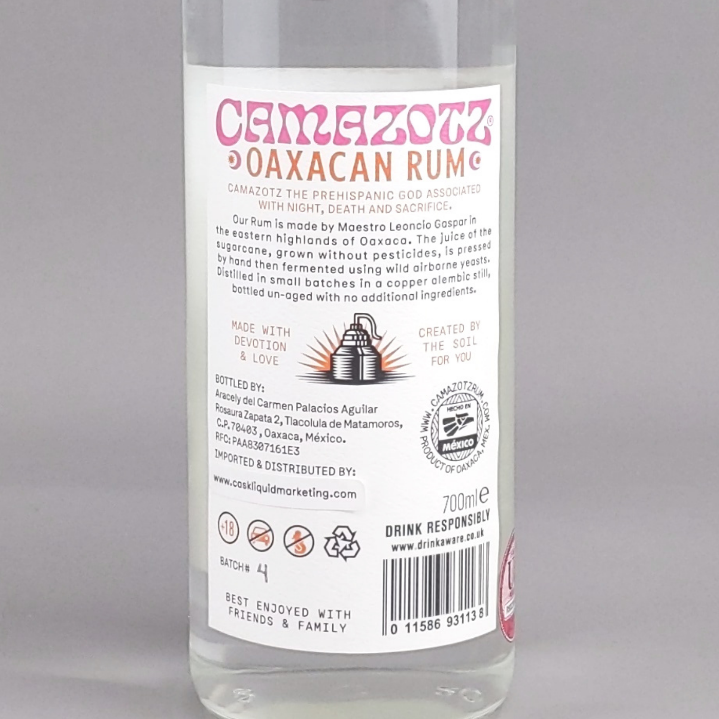 Camazotz Oaxacan Rum back - product image